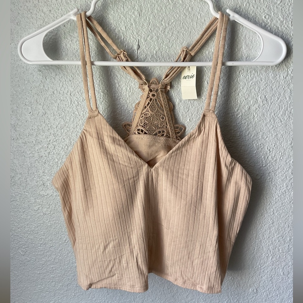 🎁Aerie Beige Aplique Lace Crop Top NWT